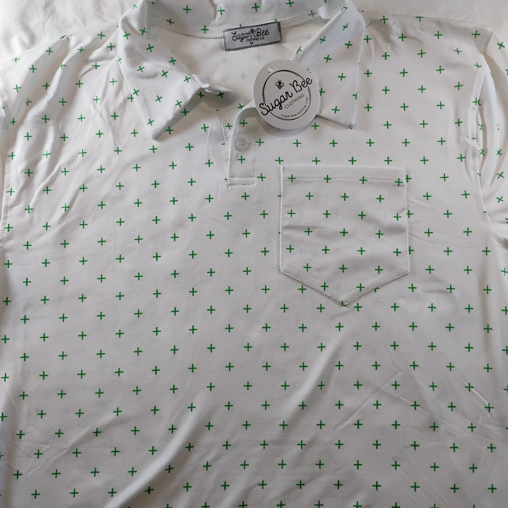 Sugar Bee Clothing Company Polo Men's Medium White/GreenGolfCasual ‎ PreppyShirt